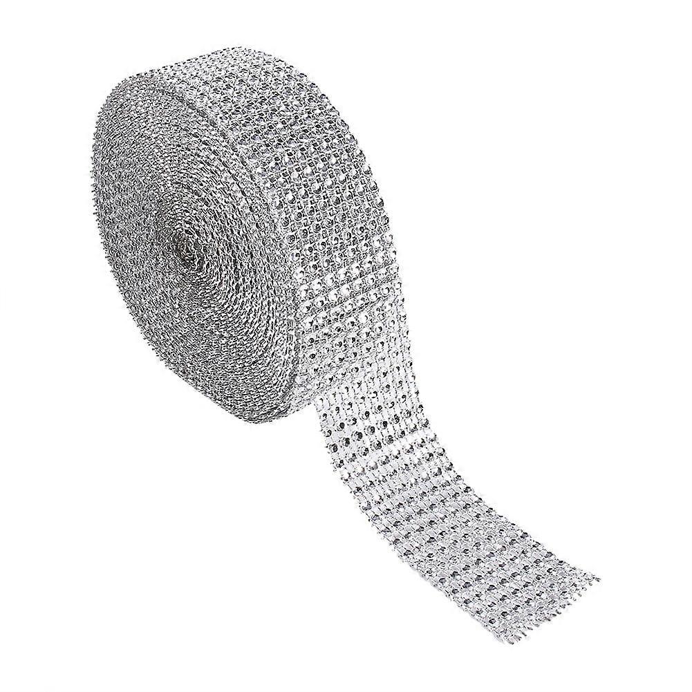 10 Yard 8 Rows Rhinestone Mesh Ribbon Roll Crystal Diamond Wrap for Arts and Crafts Project Silver
