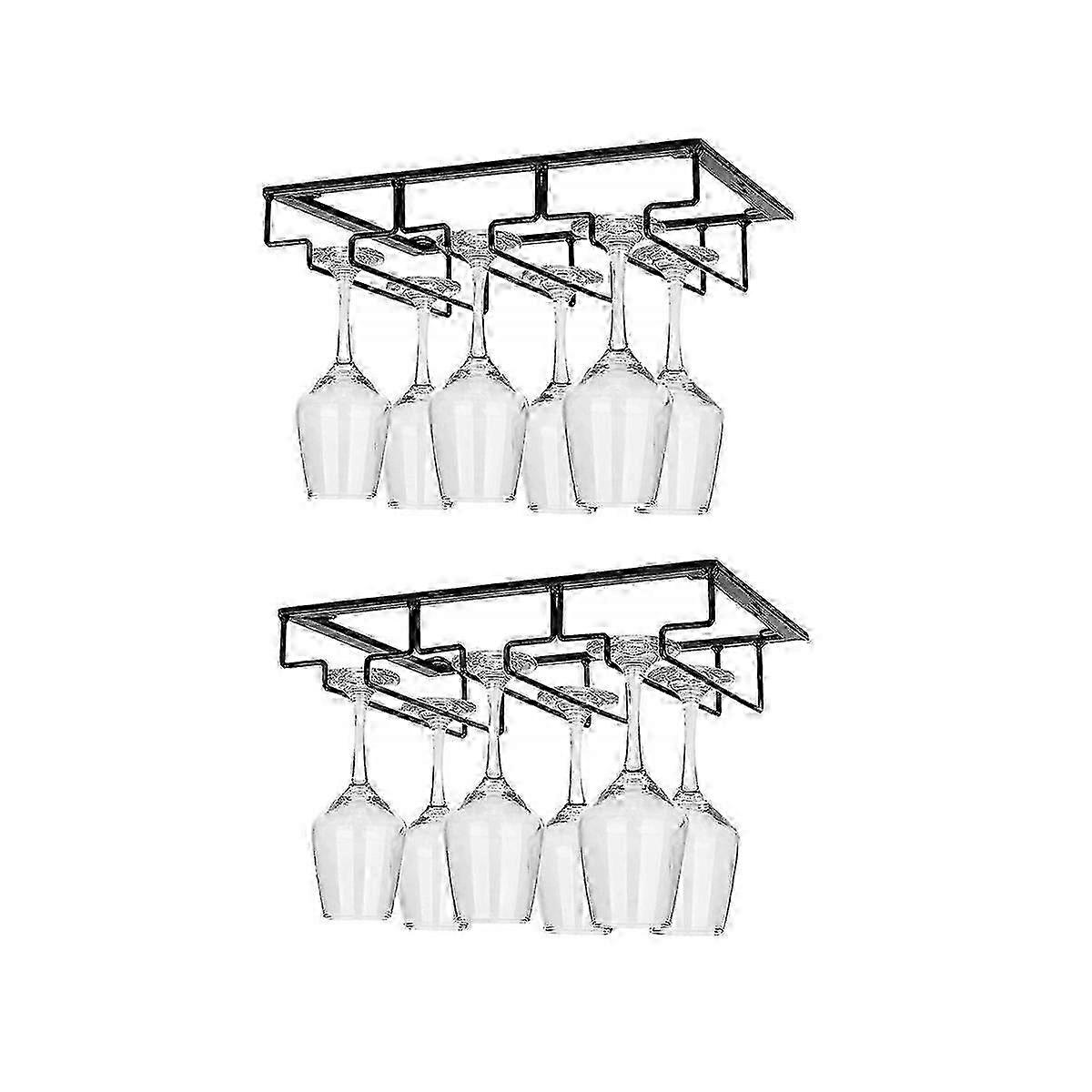 2Pcs Wine Glass Rack, Under-Cabinet Stemware Holder for Storage and Display