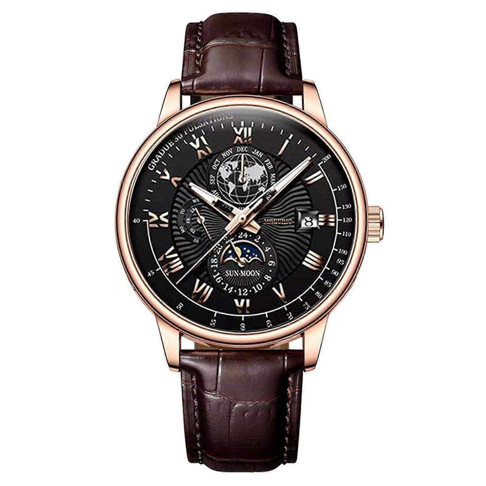 Men Casual Leather Analog Quartz Watch Leather Strap Date Display One Size B