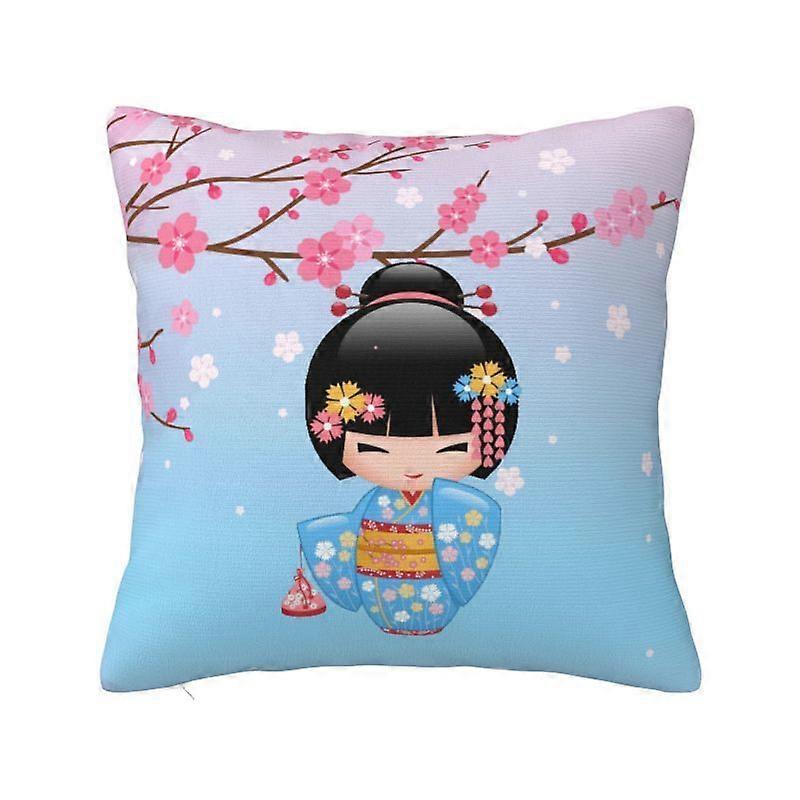 c561こけし人形クッションカバー45 * 45 cm柔らかい日本の着物芸者の女の子投げ枕カバー寝室の装飾ソファ椅子枕カバーkjs561