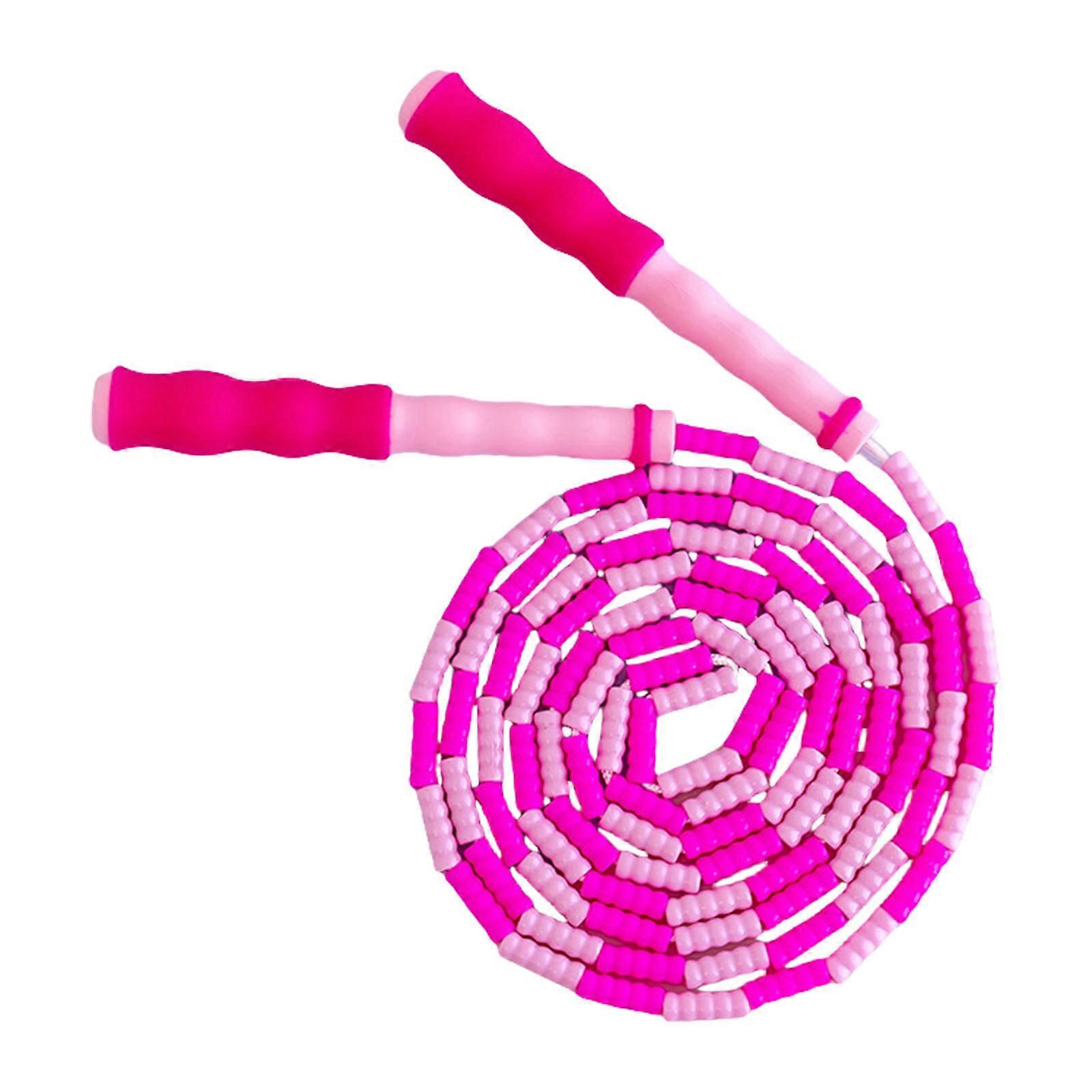 Corda de pular ajustável em comprimento para exercícios de fitness, corda de pular macia com contas, corda de pular segmentada, vermelho rosado