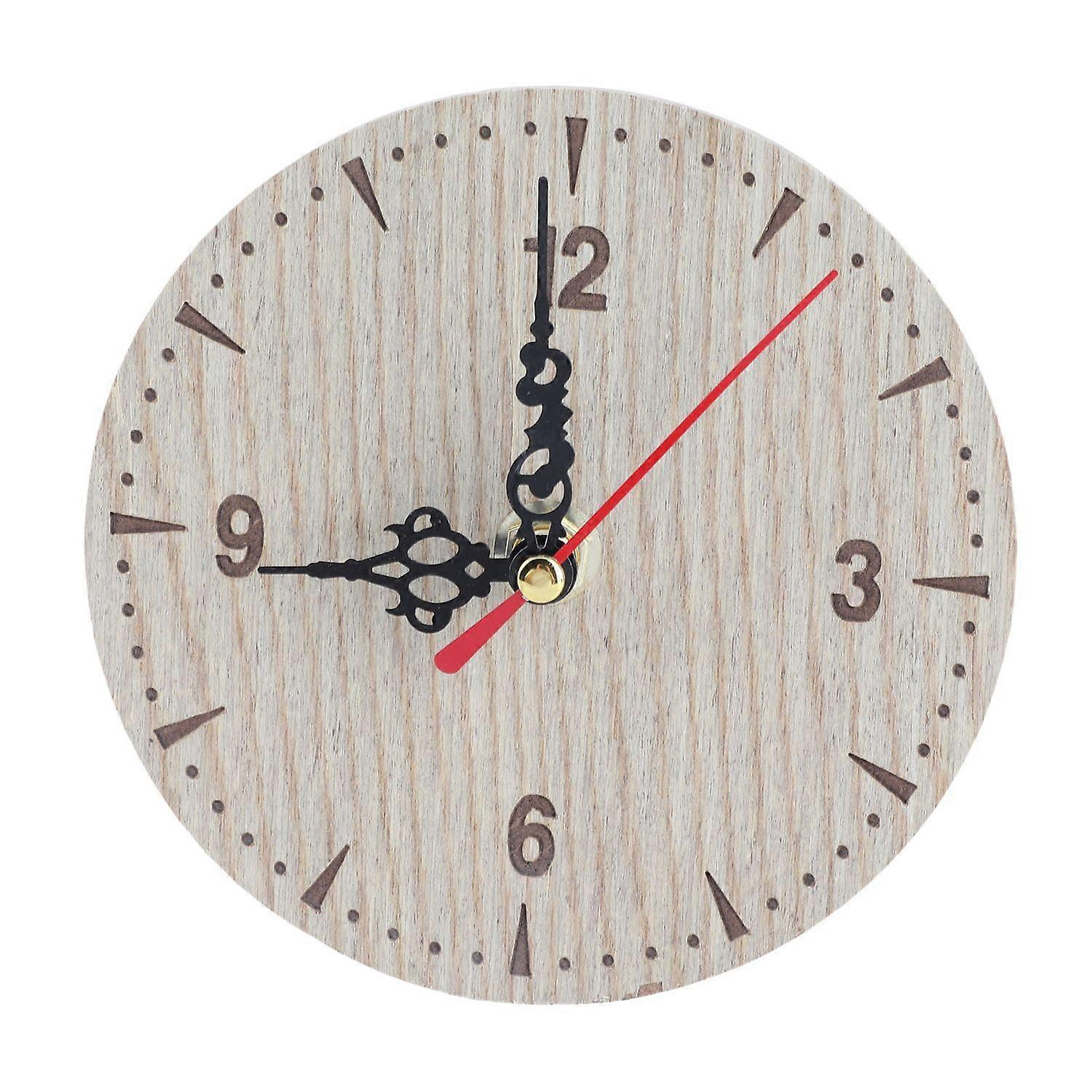 Vintage Round Wood Table Desk Wall Analog Clock for Living Room Bedroom Office (12cm)