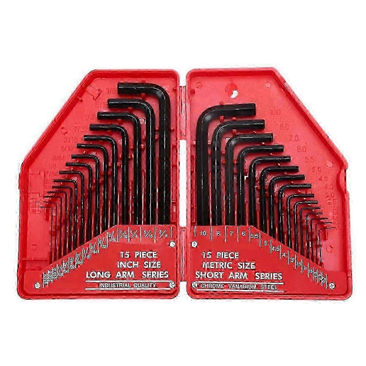 30Pcs Hexagonal Wrench Tool Set SAE & Metric Hex Wrenches L-Shaped Mechanical Hand Tools Screwdriver Kit