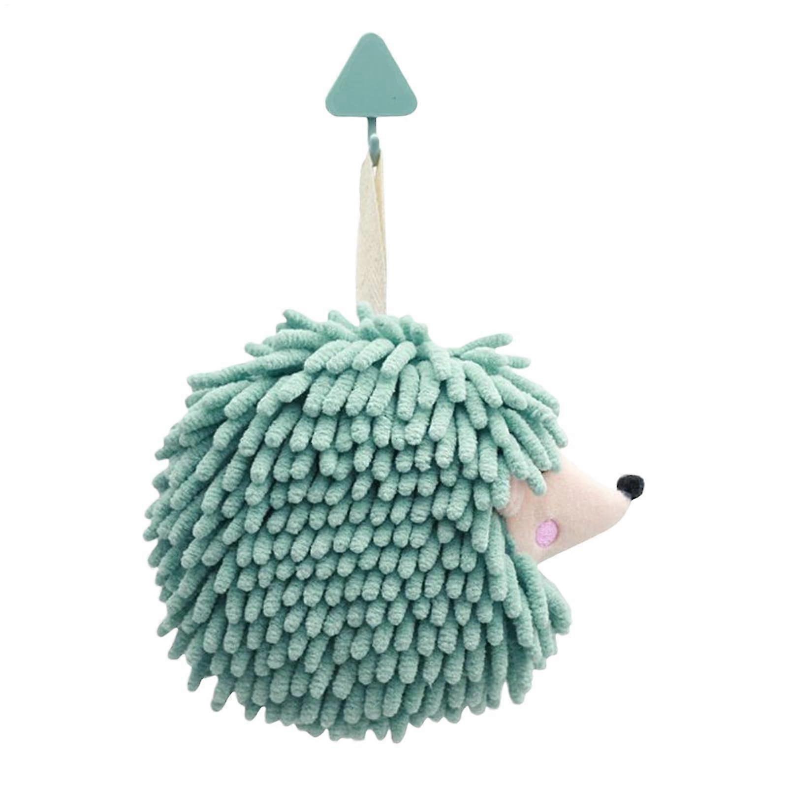 Chenille Fuzzy Ball Hand Towels Hedgehog Decorative Towels Absorbent Hanging Hand Towel With Loop Wash Cloths Green