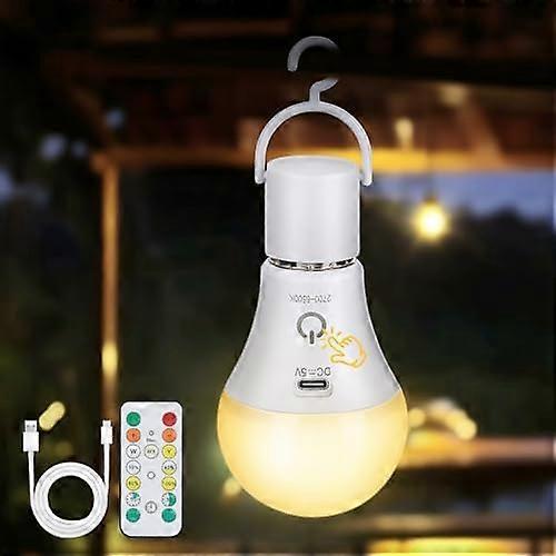 Kimjo Rechargeable Light Bulb with Remote - Battery Light Bulbs 3 Colors Dimmable - 7W E27 Rechargeable Bulb for Lamps with Timer - USB Light Bulb Tou