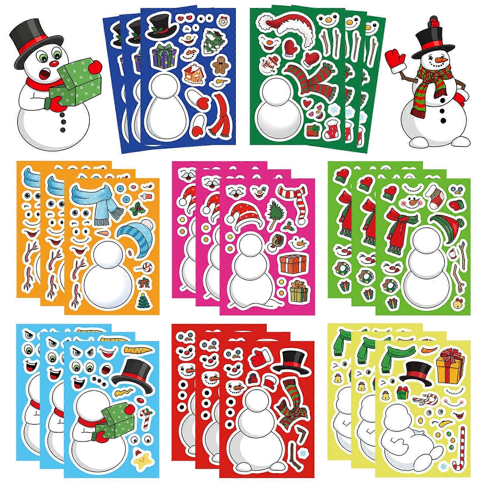 Reusable Snowman Pattern PVC Puzzle Stickers 24PCS Seasonal Decorative Skins For Digital Devices Multicolor