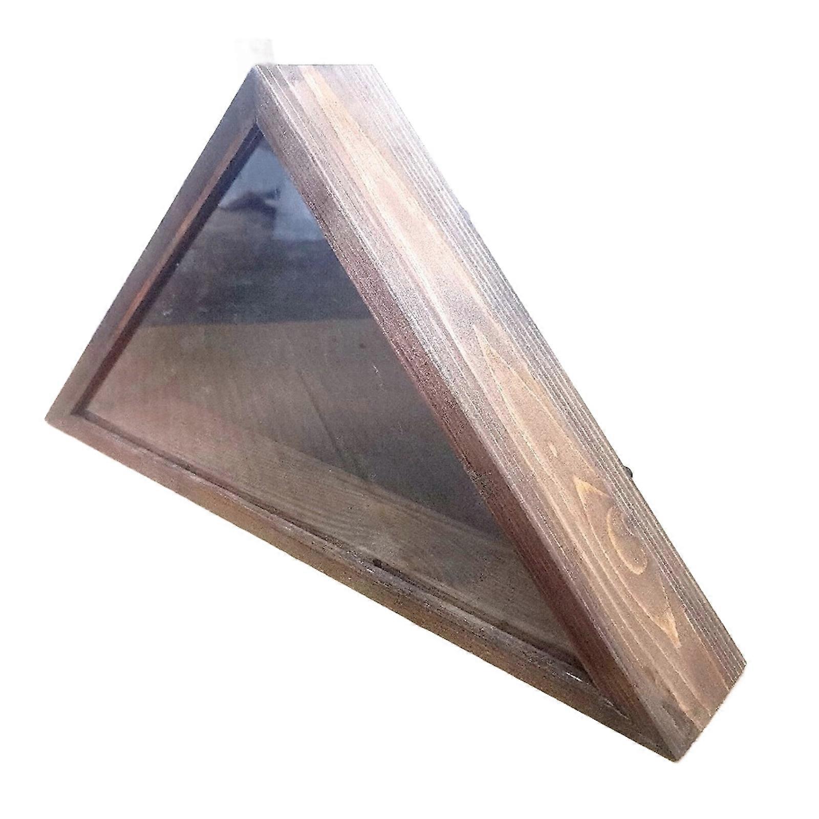 Wood Triangular Flag Storage Box with Glass Front Display Case for Memorial Display and Home Decors Dustproof Designs  Brown.