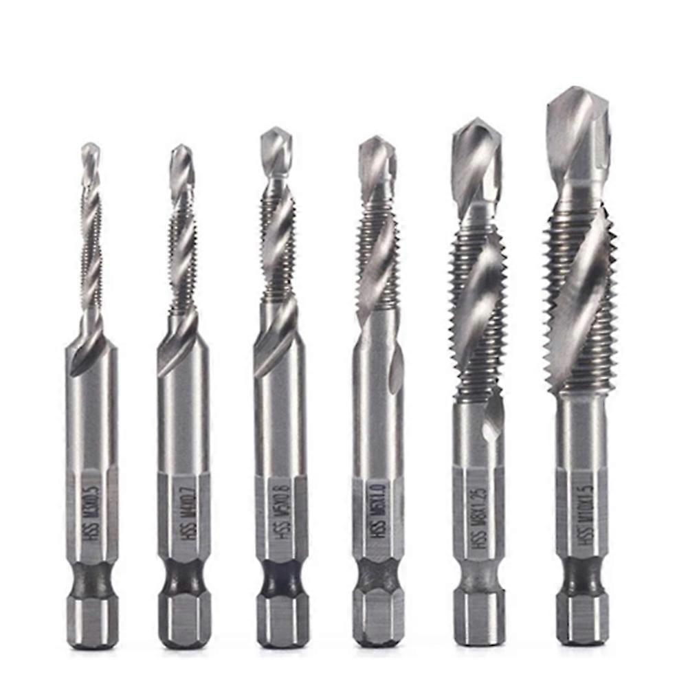 6Pcs M3 M4 M5 M6 M8 M10 High Speed Steel Titanium Plated Composite Tap Drill and Tap Integrated Machine Tap