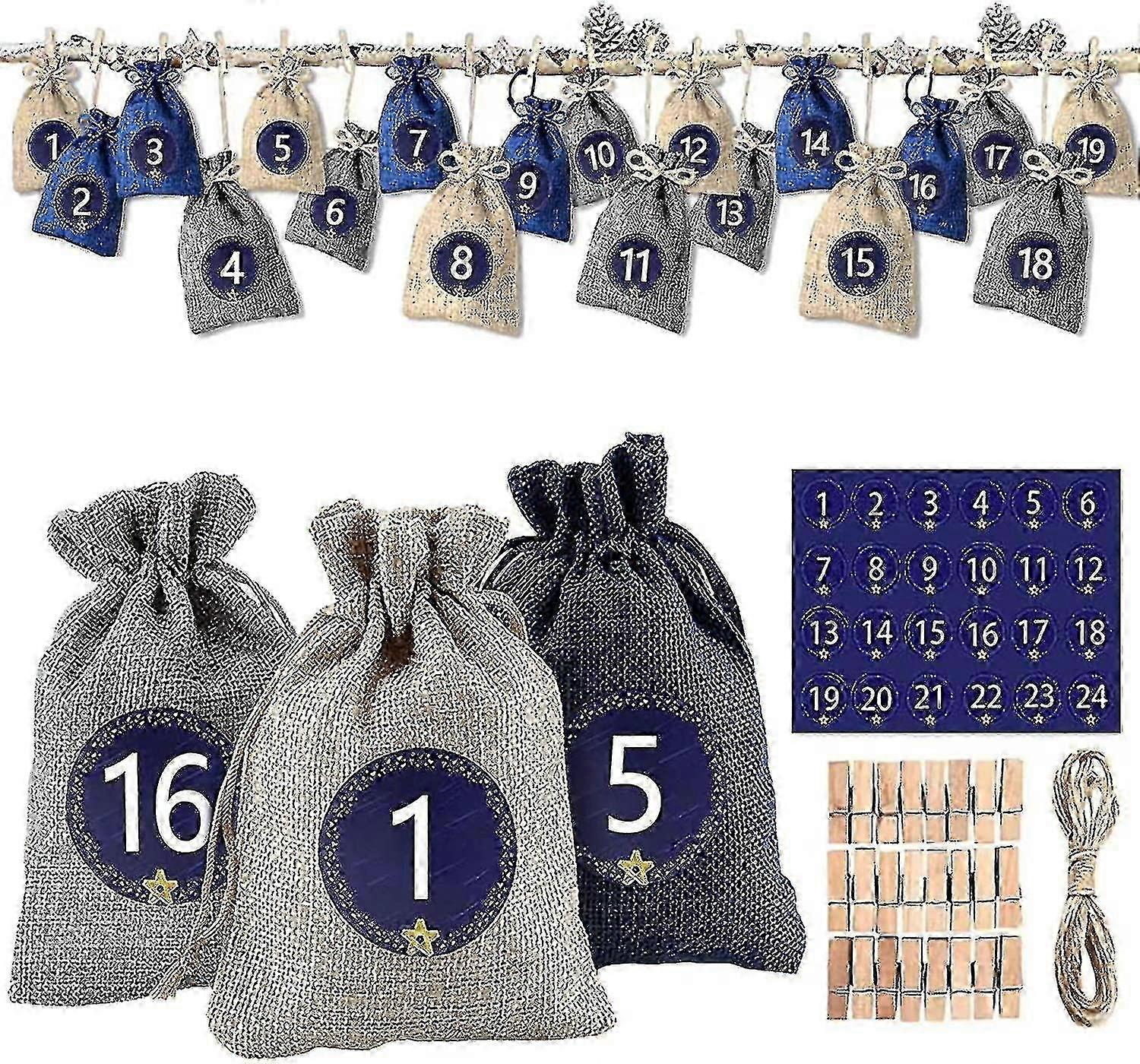 Fabric advent calendar for filling with 24 pockets for family