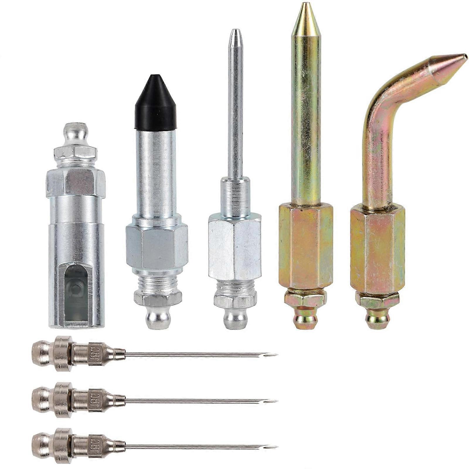 8Pcs Grease Tool Accessory Kit for Tight Space Lubrication Include Grease Nozzle Straight Nozzle & Bent Adapter Coupler Multicolor