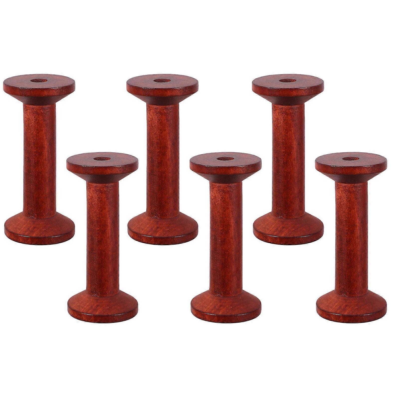 Light Brown Wooden Thread Holder for Sewing with 6Pcs Yarn Spool Set