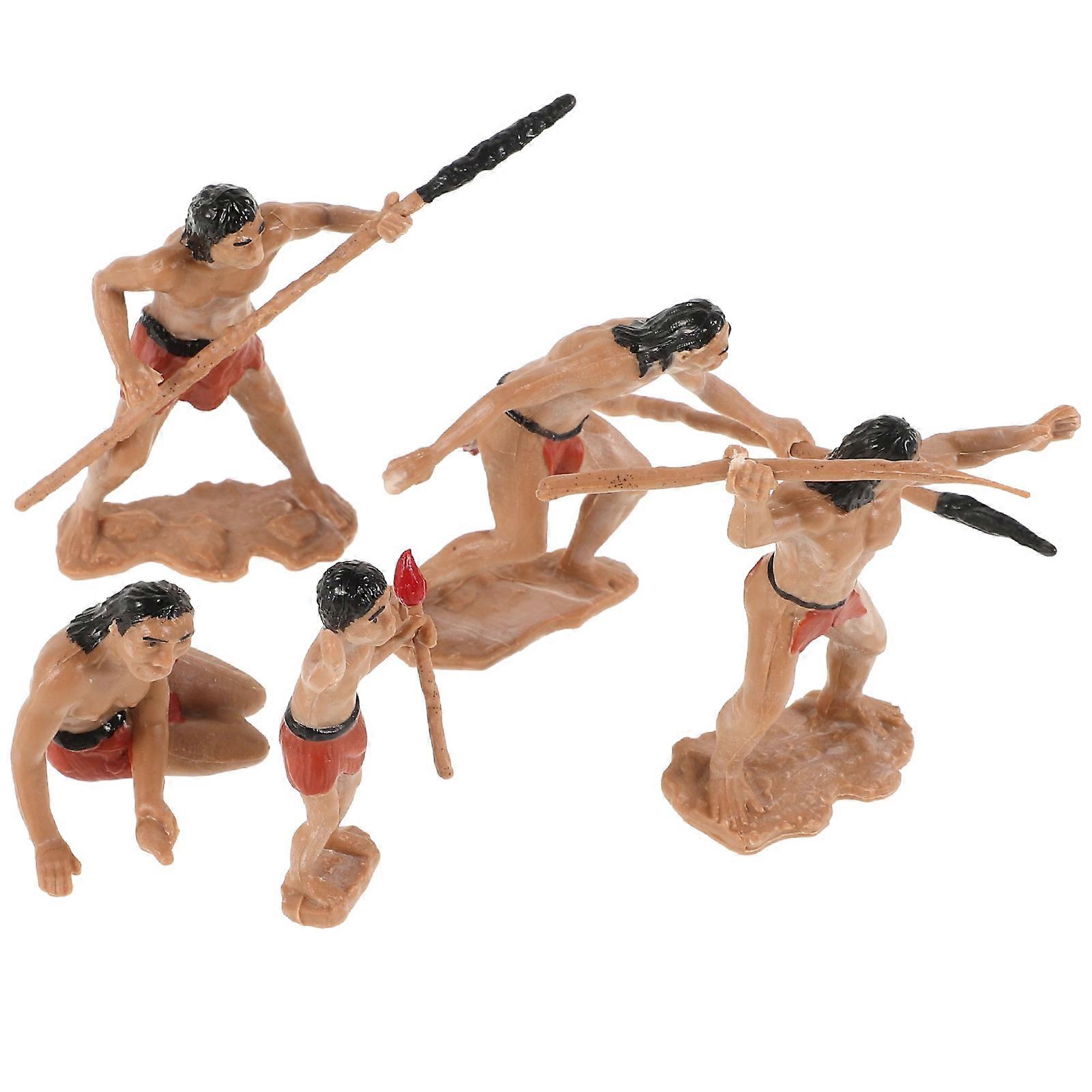 Camping Figurines Primitive Men Model for Educational Settings Resin Assorted Color with Realistic Simulation Function 5Pcs