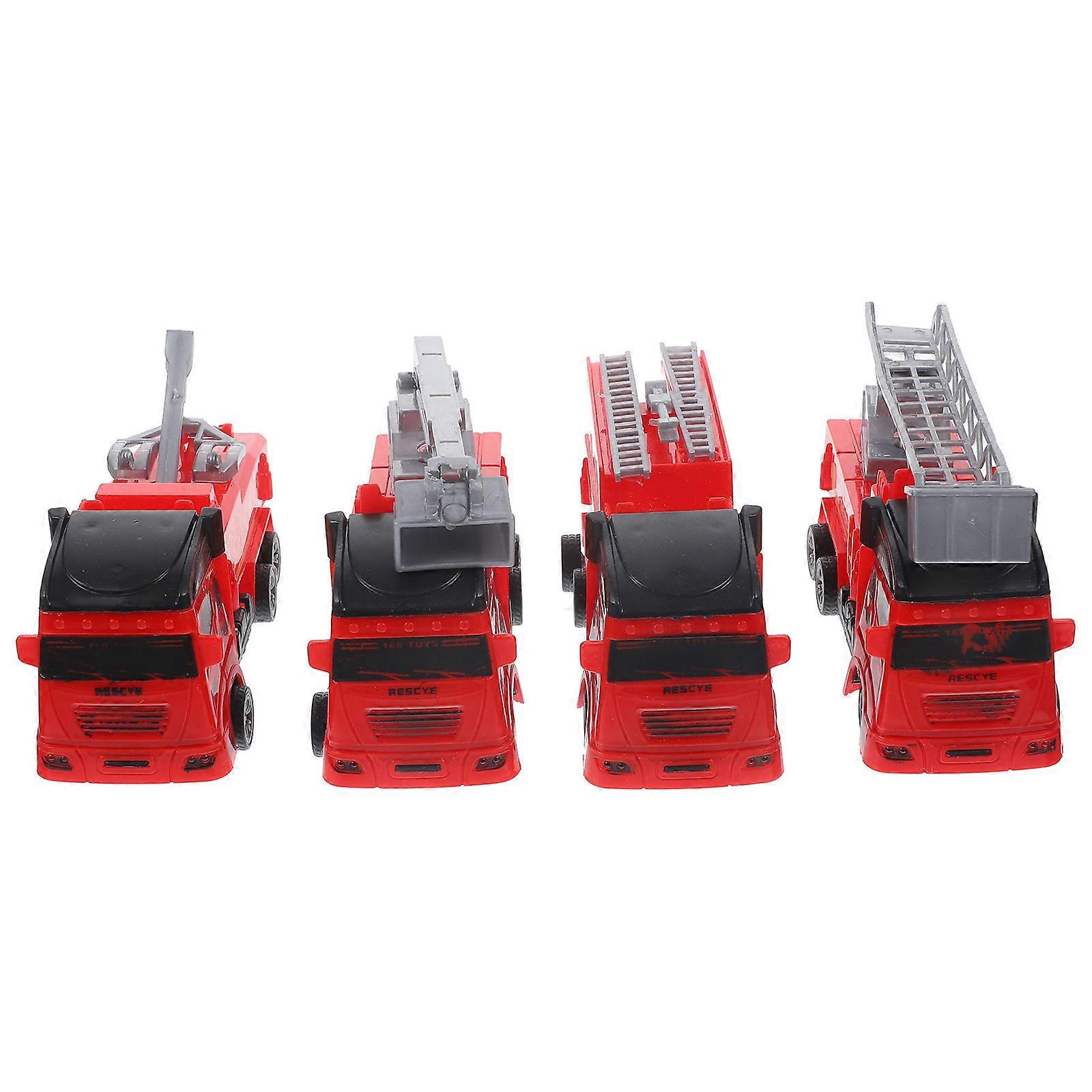 Red Plastic Toy Car Pull Back Truck for Decor 4 Pieces