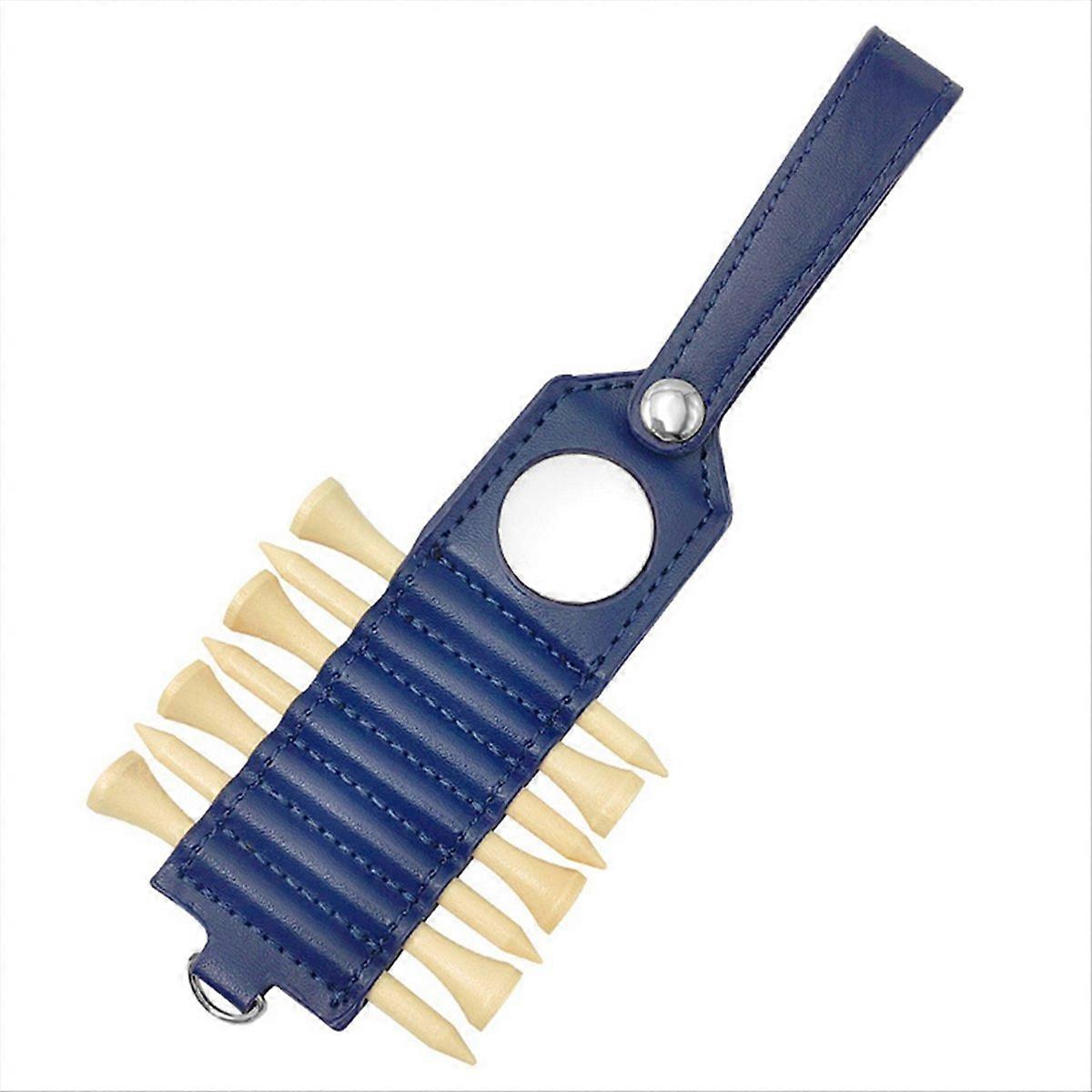 Golf Tee Storage Leather Holder, Including 7 Tee and Ball Tags,Blue