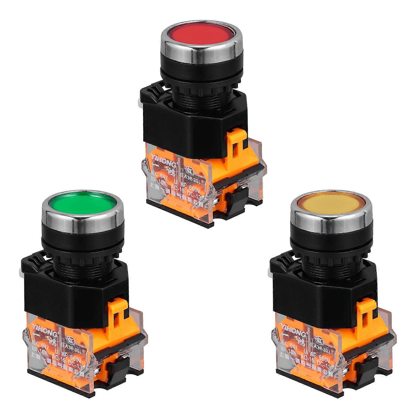 Momentary Push Button Switch Self Reset for Circuit 3Pcs Plastic Colored