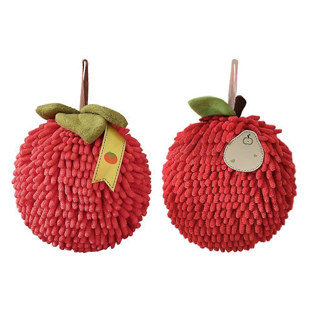 Microfiber and Chenille Hand Towels 2 PCS Quick Dry Hanging Loop Soft Absorbent for Bathroom Kitchen Red