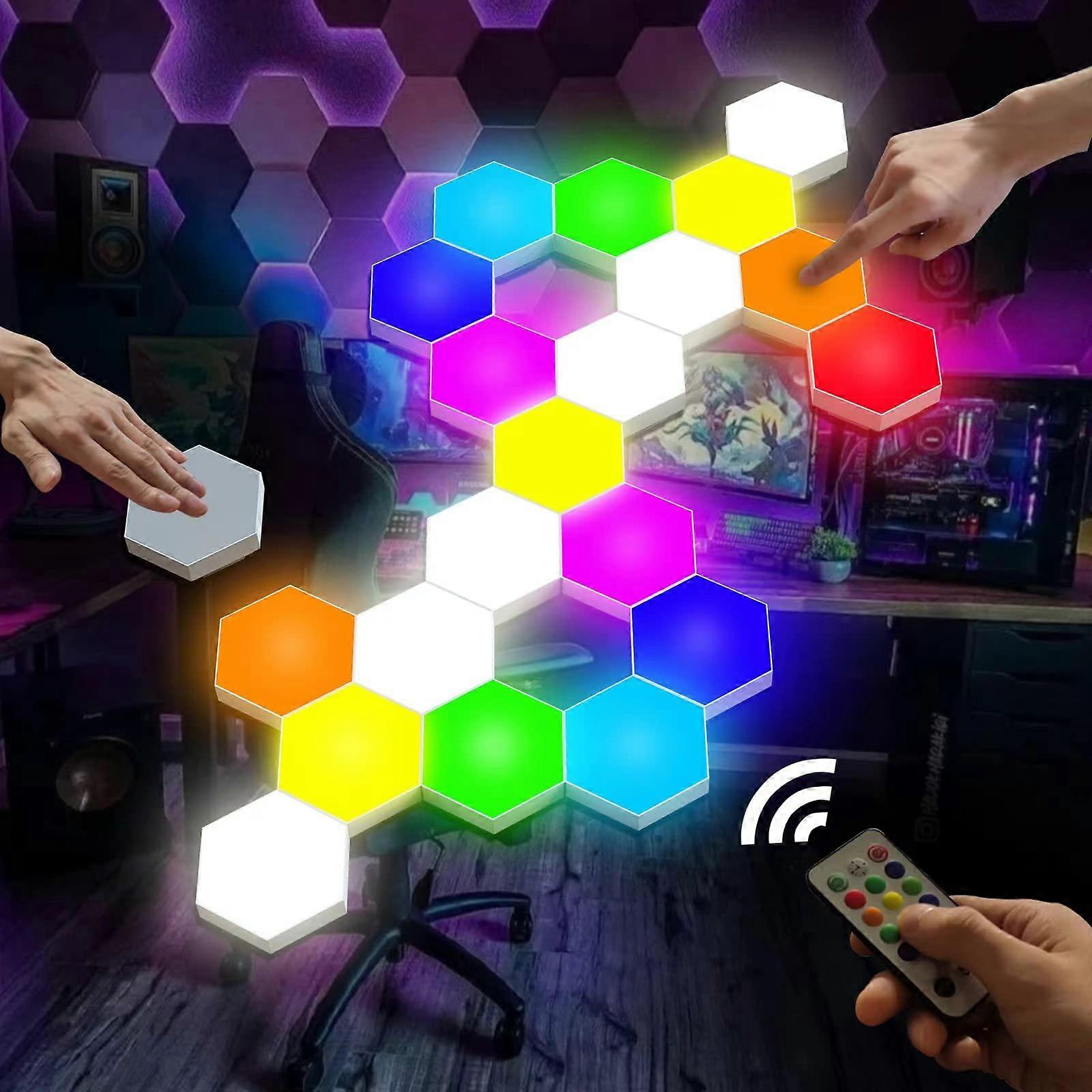 Hexagon LED Wall Lights Touch Control RGB Modular Panels USB Powered Room Decor 6 Pack