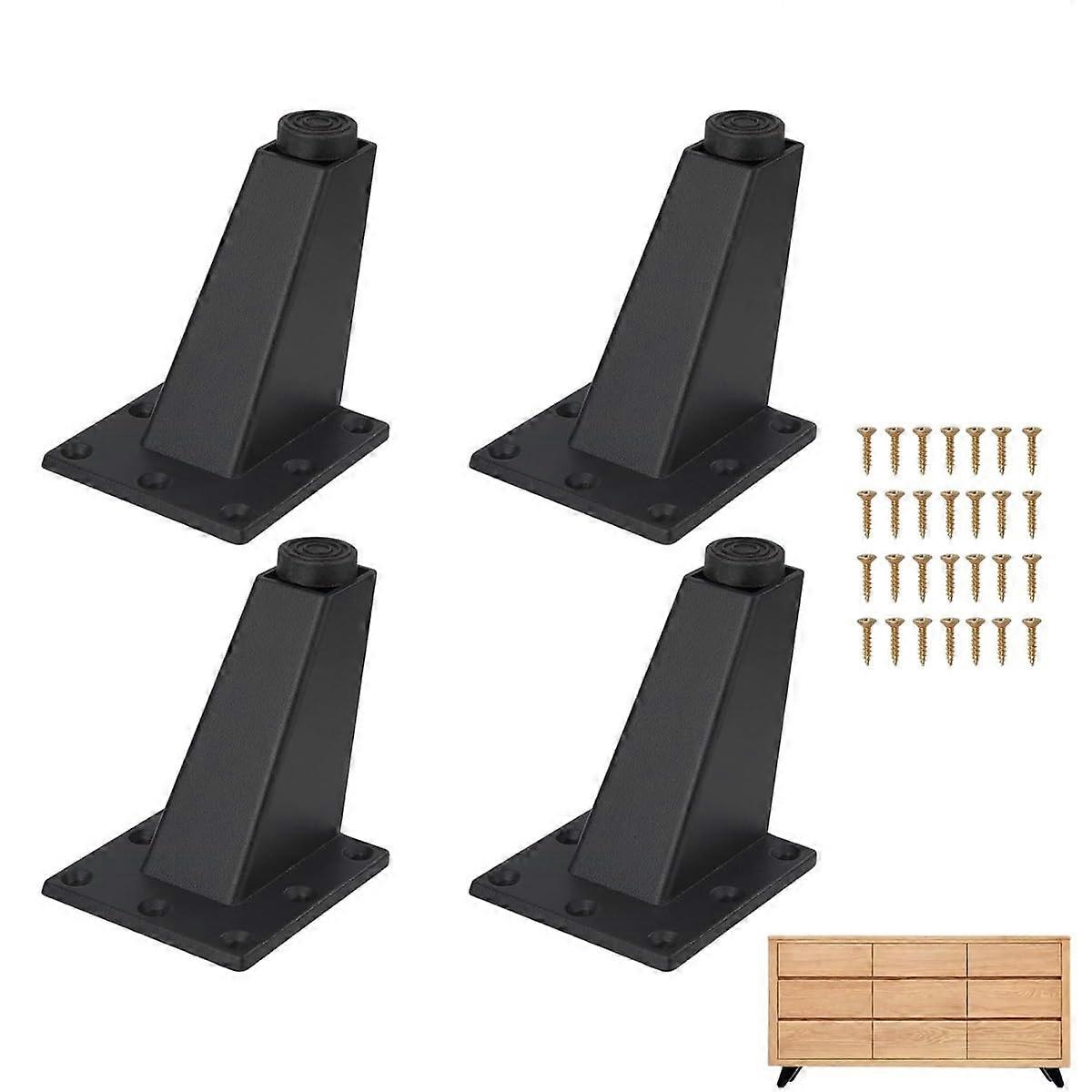 Set of 4 Black Adjustable Heavy Duty Metal Furniture Legs 4in with Rubber Pads for Sofa Cabinet Table