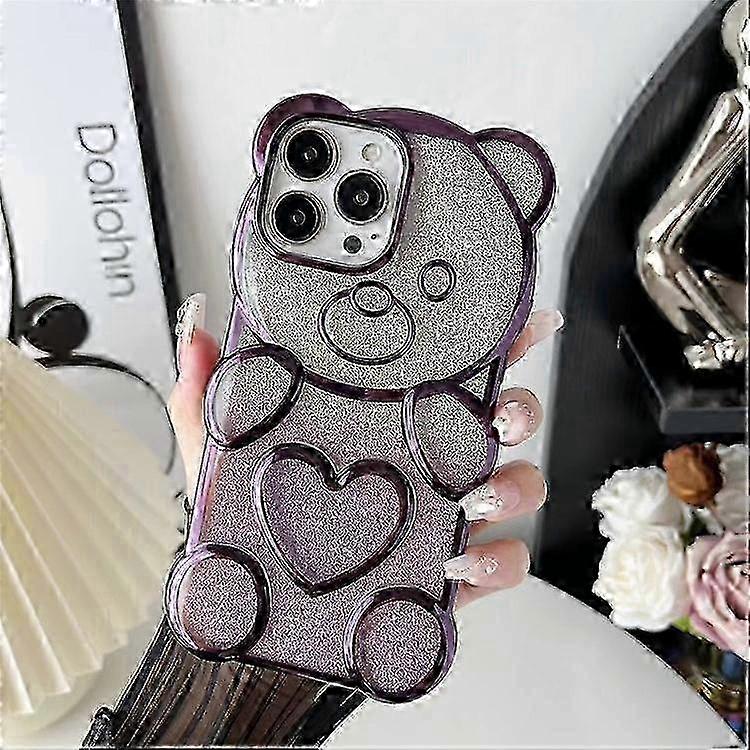 Compatible For iPhone 16 Pro Max Case Cartoon Bear Bling Glitter Electroplated TPU Phone Cover (New Model)