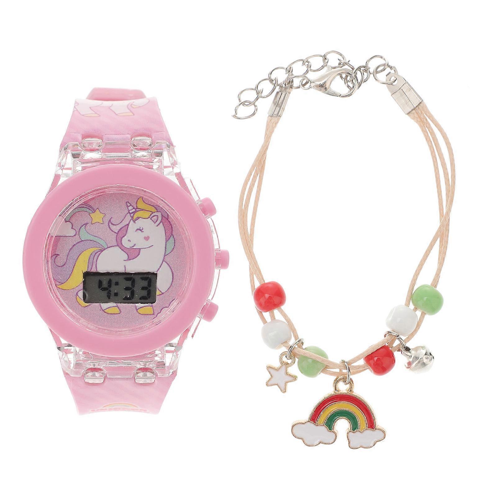 Children's Watch Luminous Unicorn Pattern Adjustable Strap for Daily Use 1 Set