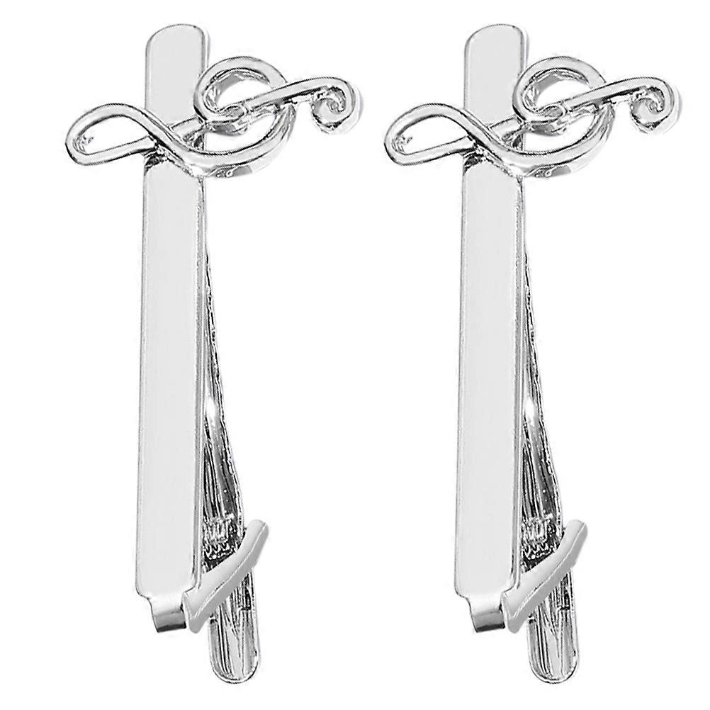 Musical Note Tie Bars 2Pcs for Decoration Durable Silver Alloy