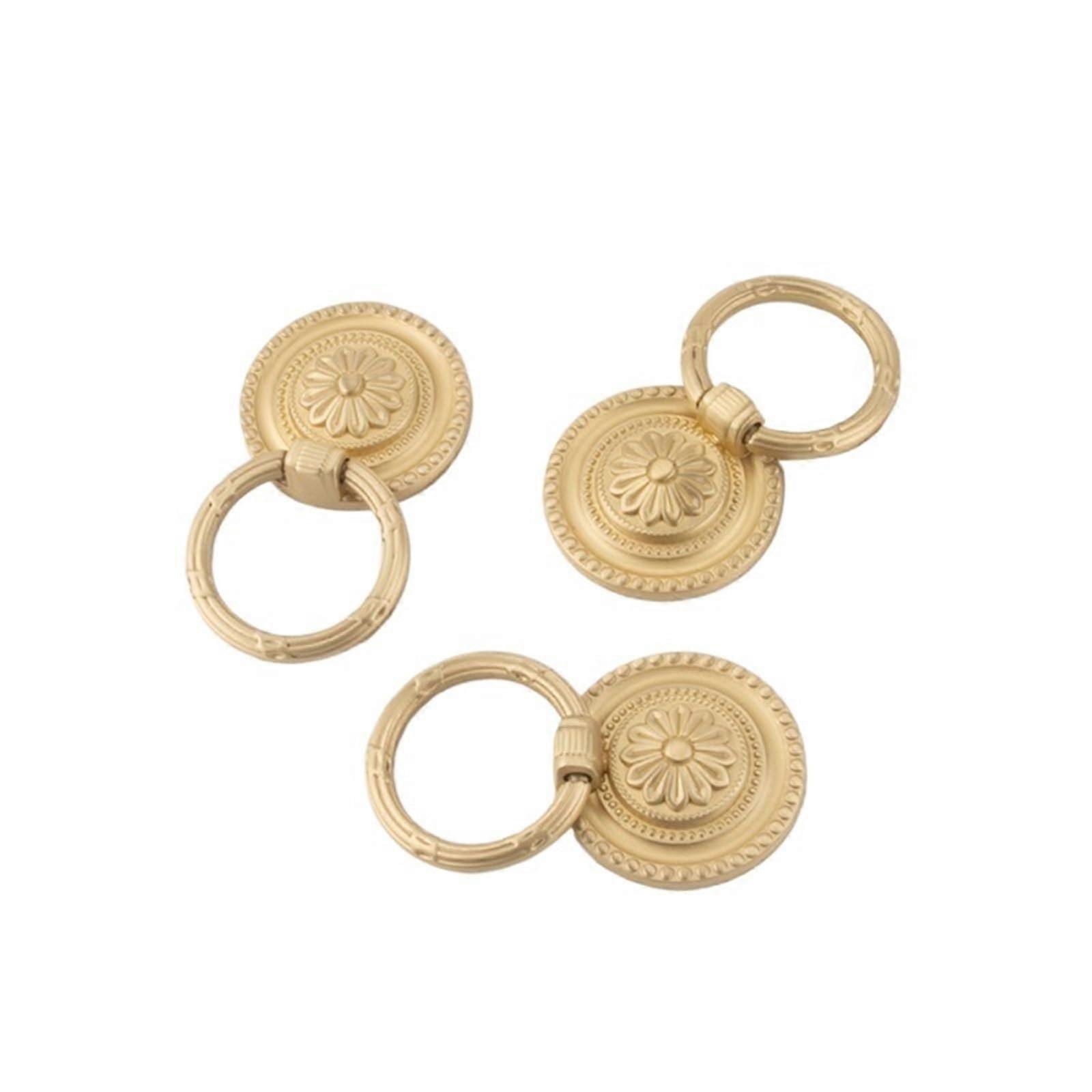 Solid Brass Gold Cabinet Drawer Pull with Classical Circular Handle for Furniture and Kitchen 1Pcs