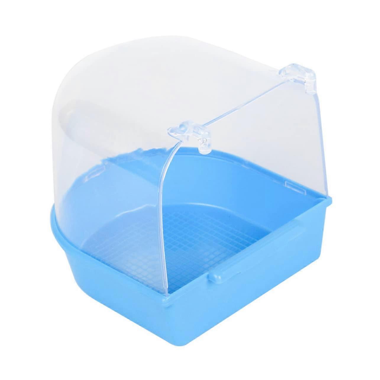Covered Bird Bath for Cage with Hanging Hooks, Spacious Plastic Parrot Bathing Pool, Light Blue