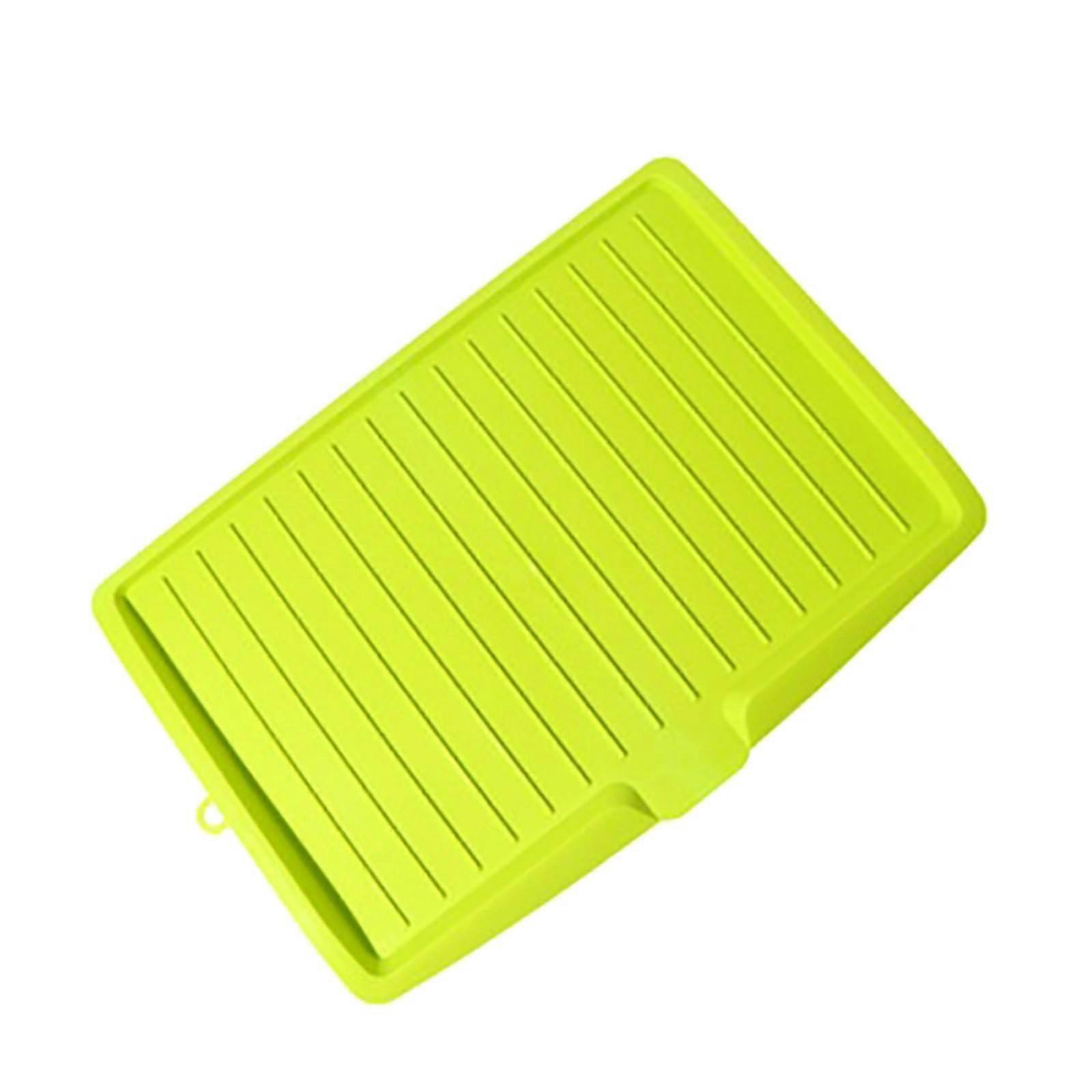 Dish Drying Rack Tray with Fast SelfDraining Angled Base and Raised Ribs, Green 44.7x30.9cm