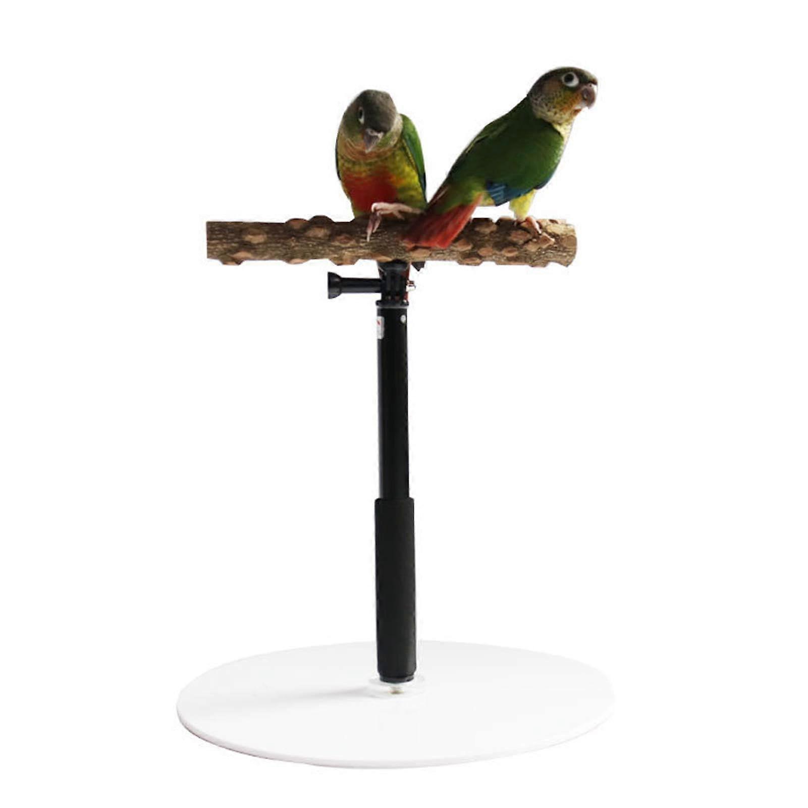Adjustable Wooden Parrot Training Perch Stand with Retractable Height for Tabletop Bird Use