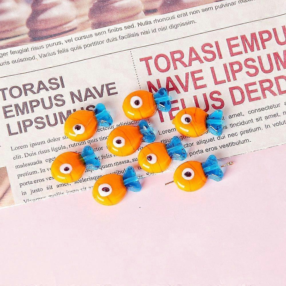 Handmade Lampwork Beads Fish with Pattern Orange 13x20mm
