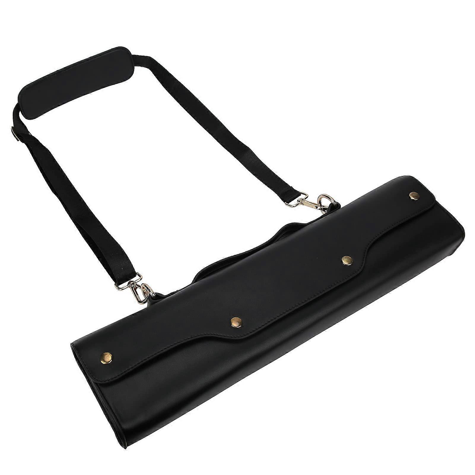 Leather Flute Case with Adjustable Shoulder Strap, Soft Lining and 360° Rotating Buckle, Black
