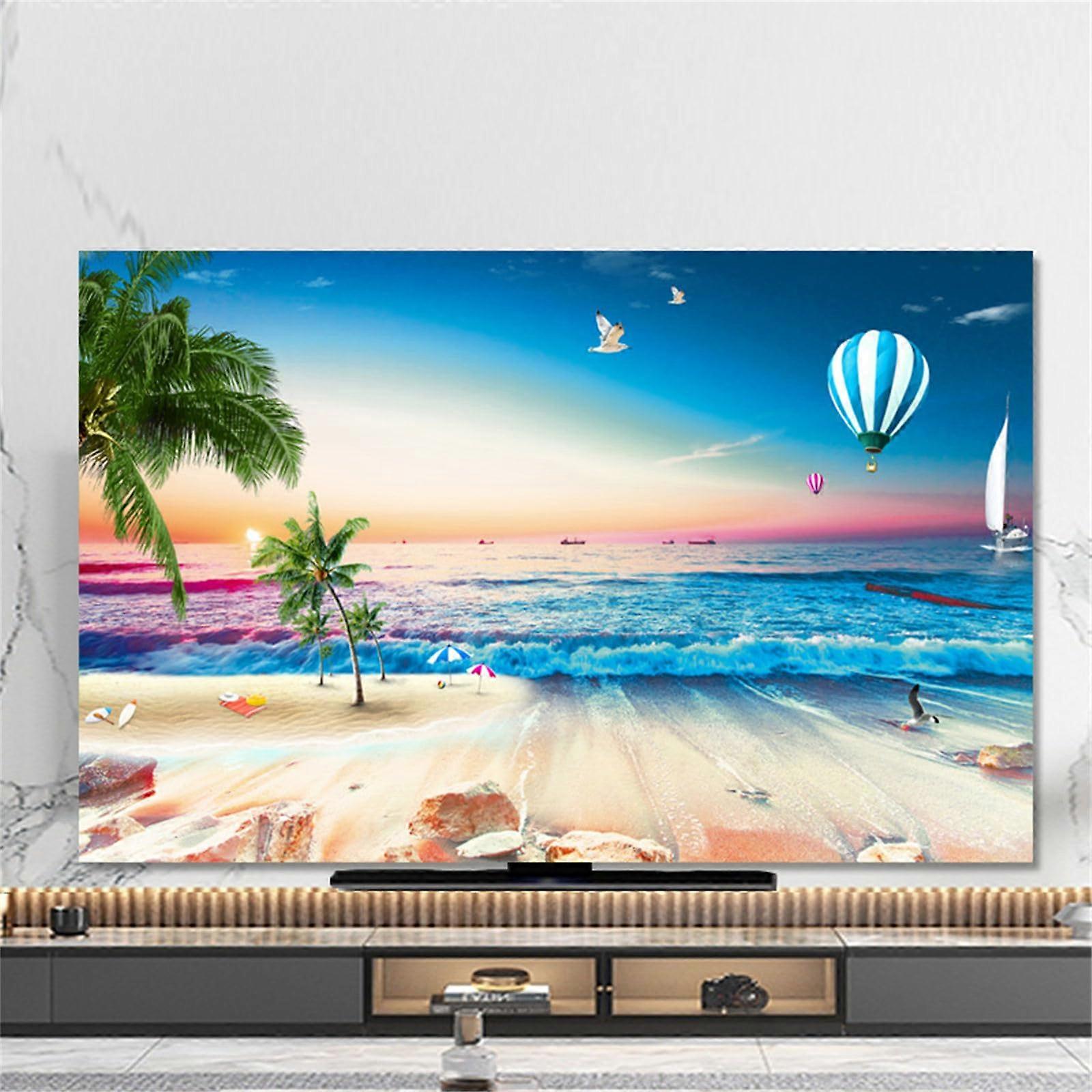 TV Screen Dust Cover 4043 Inch Sea View Pattern Flat Screen Protector Decorative Breathable Fabric