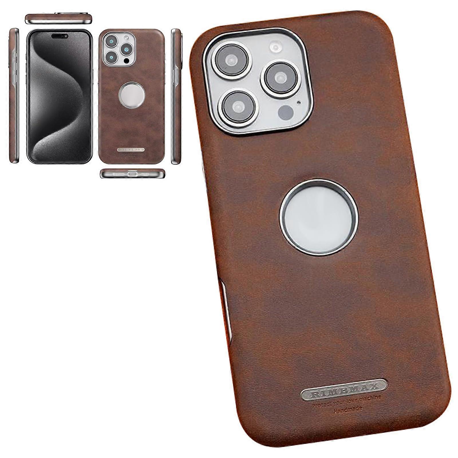 Leather Case Deep Brown Magnetic Secure Attachment Slim Shockproof Wireless Charging for iPhone 15