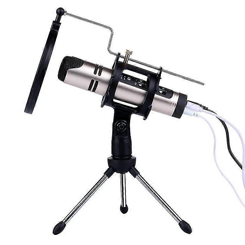 Adjustable Microphone Stand Desktop Tripod For Computer Video Recording With Mic Windscreen Filter