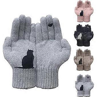 Dames Heren Winter Gebreide Handschoenen Schattige Dierenkat Warme Thermische Wanten voor Buiten, Fietsen, Hardlopen, Autorijden