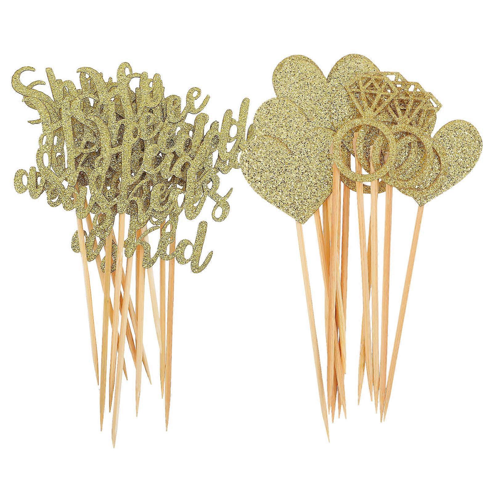 24pcs Creative Diamond Ring Heart Cake Decoration Cake Topper til bryllup