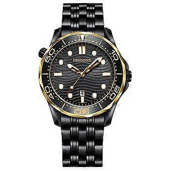 Luminous 30m Waterproof Men Sports Quartz Watch, Style: Black Steel Black Inter-gold Black