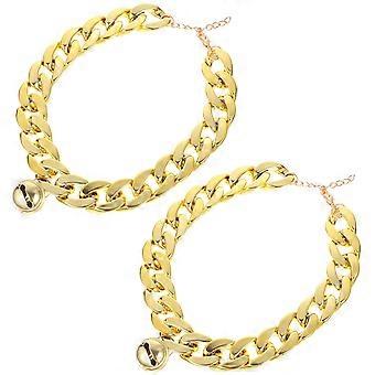 Pet Golden Neck Chain for Dog Necklace 2Pcs Decorative Bell Collar