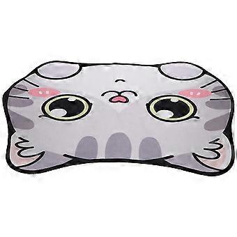 Lovely Cat Food Bowl Mat 2Pcs Easy Cleaning Non-Slip Floor Protection Grey For Pet
