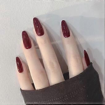 24Pcs Glossy Wine Red False Nail Long Round Fake Nail for Women and Girl