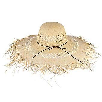 Handwoven Straw Sun Hat with Wide Brim, Solid Color, Breathable Lightweight, for Beach Gardening Outdoor, Adjustable 55-60cm