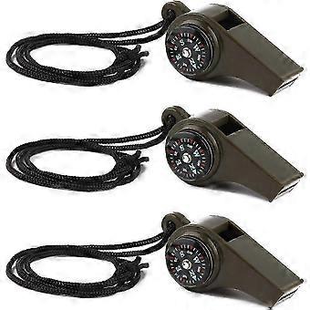 SHEVT-3 in 1 Emergency Survival Whistle with Compass and Thermometer (3 Pack)