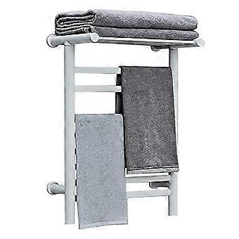 Electric Heated Towel Rack Radiator, 8 Bar Wall Mounted Towel Warmer with Shelf, Space Aluminum White Plug