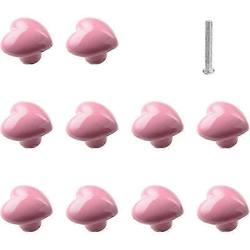 10Pcs Heart Shape Ceramic Drawer Knobs - Pink, Kitchen Furniture Knobs for Cupboard, Wardrobe
