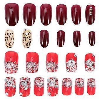 Drill Fake Nails Artificial Nail Patches for Nail Art 48Pcs Christmas Decor