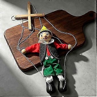 Burattino di legno di Pinocchio, 1 pezzo, 30 cm (11,81 pollici), bambola fatta a mano con articolazioni snodate, con cappotto rosso e pantaloni verdi, ornamento classico delle fiabe.