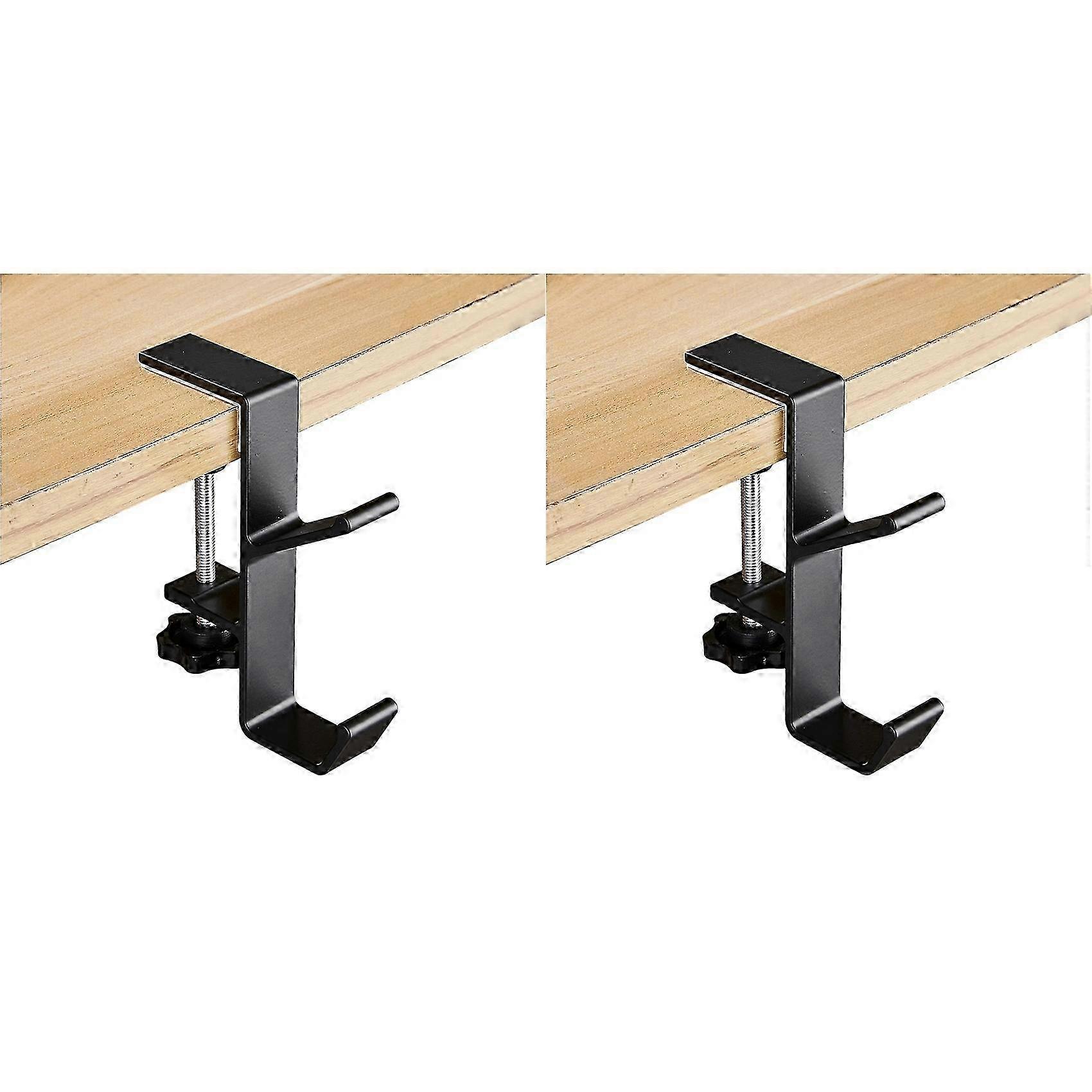 2 Piece Adjustable Table Side Hook, Gaming Headset Table Hanger Backpack Storage, Hook Stand Without Drilling,Black