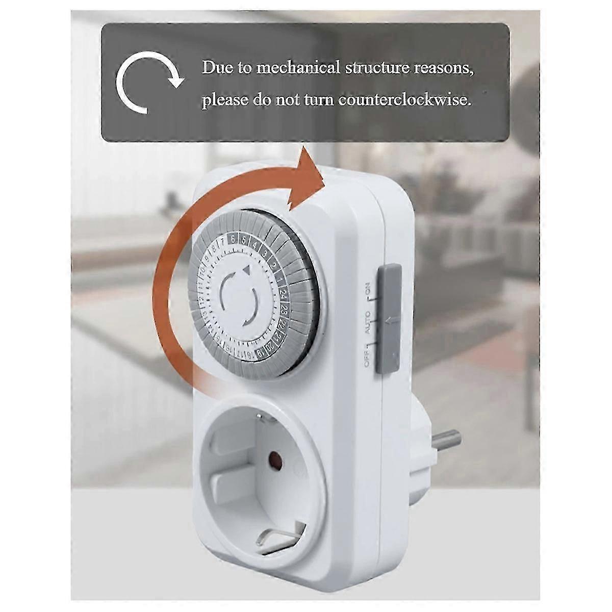 24-Hours Cycle Mechanical Timer with Overload Protection, 16A High-Power EU Plug for Timing Socket Automatic Shutdown