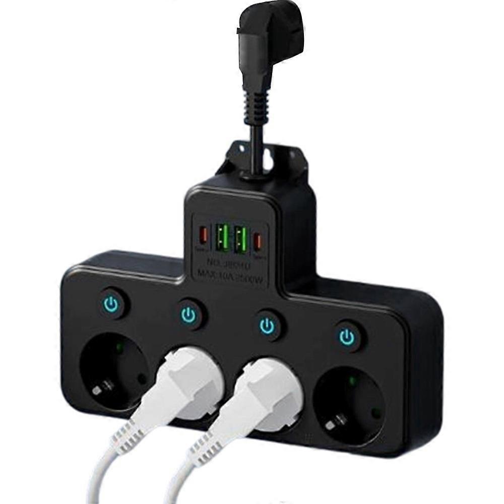 EU Plug 4 AC Outlet Power Strip Multiprise Wall Socket Universal Network Filter USB Cherger Separate Switch Adapter B