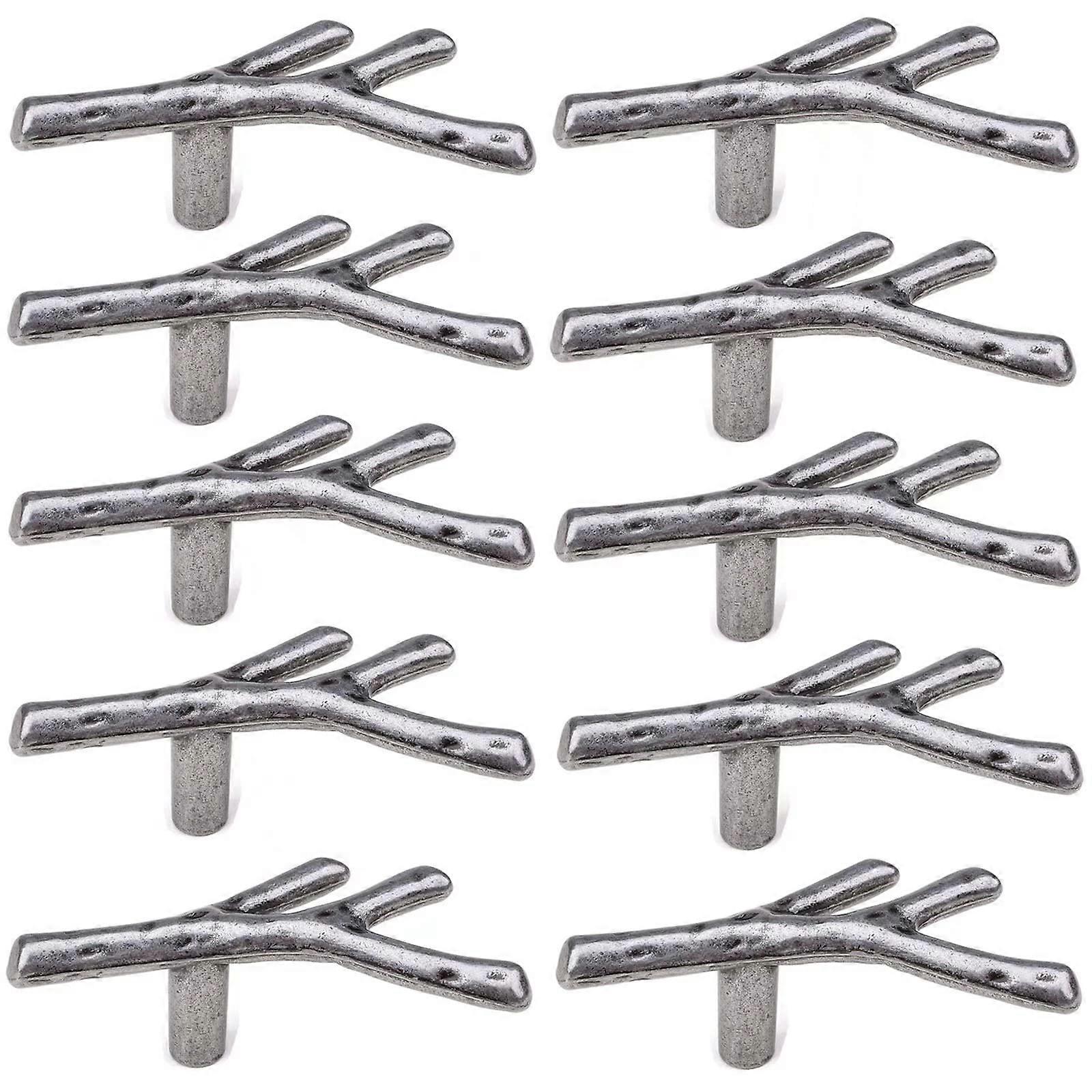 10Pcs Silver Cabinet Knobs and Drawer Pull Handles, Modern Tree Branch Design, Easy Singlehole Installation
